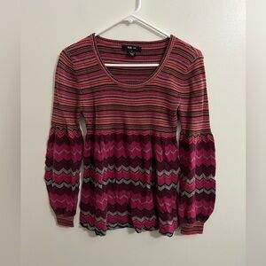 Vtg Y2K Striped Babydoll Sweater Sz Medium Pink Open Knit Bell Kardashian Like